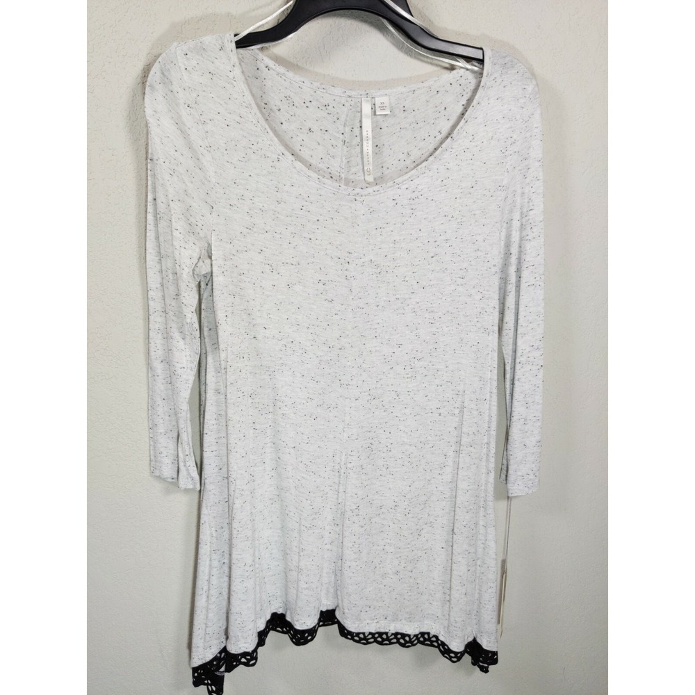 LC Lauren Conrad 3/4 Sleeve Heather Gray Speckled Trim Tunic‎ Top Size XS NWT